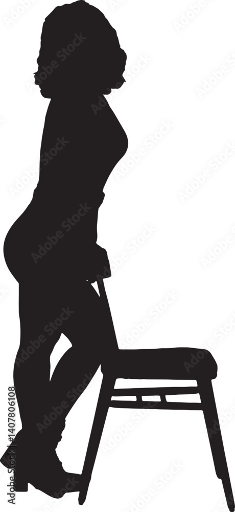 Fototapeta premium vector; silhouette side view of standing woman posing with a chair