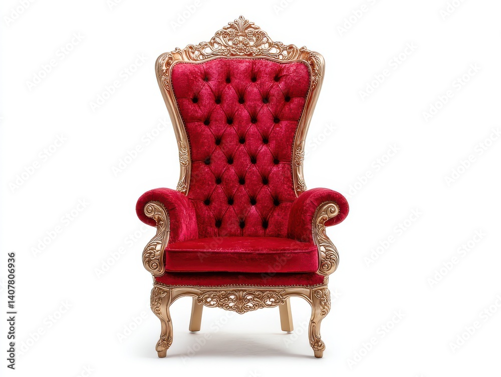 Elegant red and gold throne chair isolated on white background Elegant red and gold throne chair isolated on white background