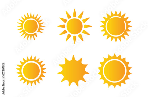 Set sun icons sign, solar isolated icon, sunshine, sunset collection, Vector Illustration