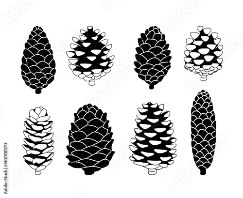 Fir or pine cones as plant part vector set on white background