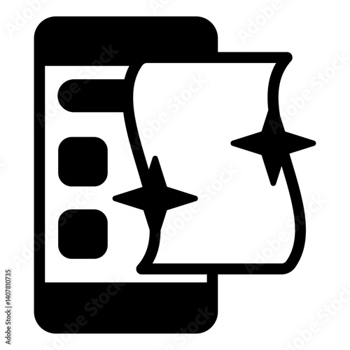 Smartphone screen wipe napkin solid icon, disinfection concept. Vector graphics. Clean your display sign on white background, glyph style mobile or design.