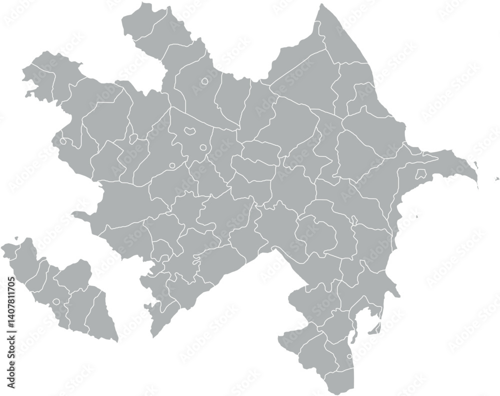 Obraz premium A vector map of Azerbaijan with administrative regions in shades of gray and white borders. Minimalist design with a transparent background, ideal for design, education, or cartography.