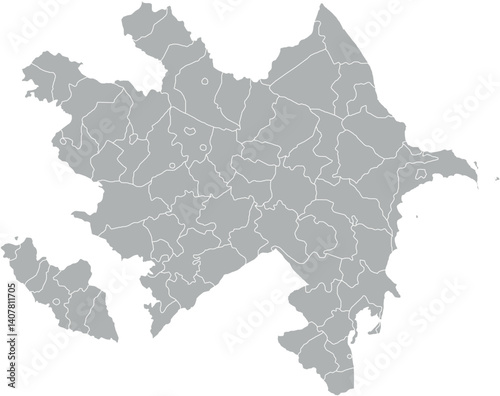 A vector map of Azerbaijan with administrative regions in shades of gray and white borders. Minimalist design with a transparent background, ideal for design, education, or cartography.

