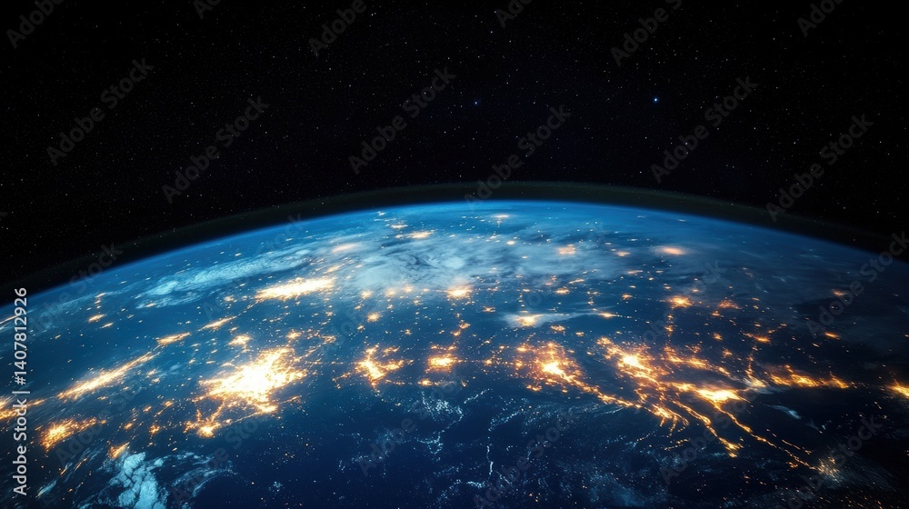 Fototapeta premium Planet earth showing night city lights from space for earth day