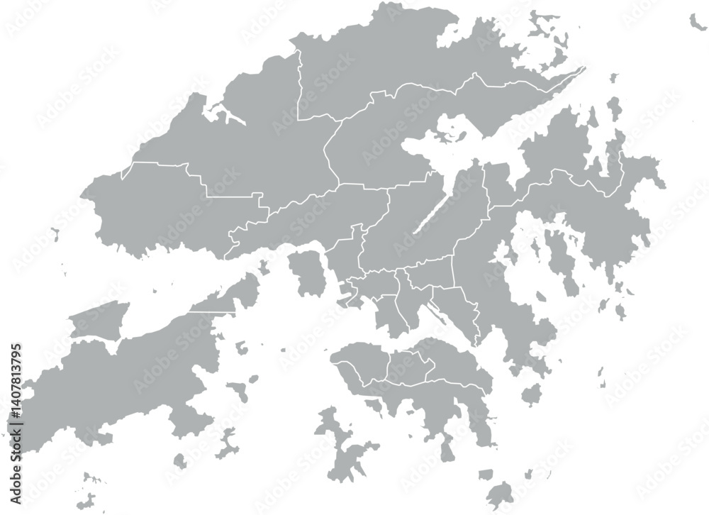Vector map of Hong Kong in gray with white borders of administrative districts. Minimalist political subdivision map.
Vector map of Hong Kong in gray with white borders of administrative districts. Minimalist political subdivision map.