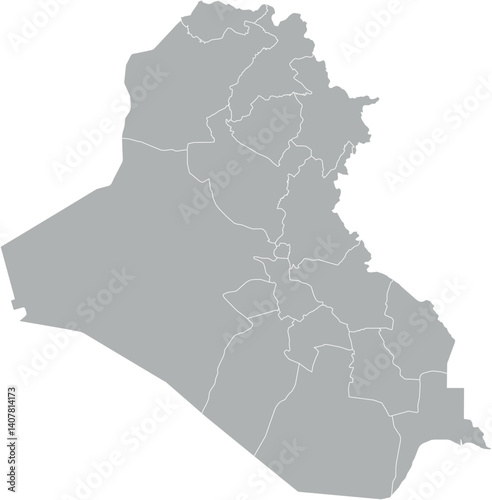 Vector map of Iraq in gray with white borders of governorates. Minimalist political subdivision map.

 photo