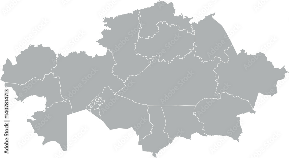 Vector map of Kazakhstan in gray with white borders of regions. Minimalist political subdivision map.
Vector map of Kazakhstan in gray with white borders of regions. Minimalist political subdivision map.
