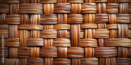 Textured rattan pattern in natural tones, woven rattan, woven pattern, handcrafted, detailed weave, natural material, texture background