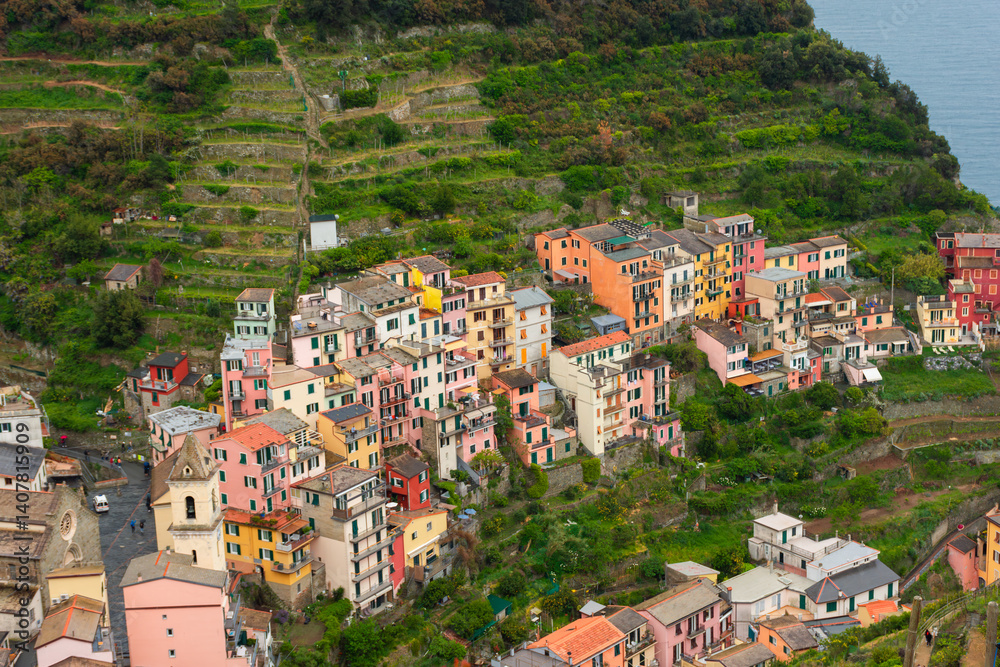 Fototapeta premium Colorful view of Manarola from above, Cinque Terre, Italy
