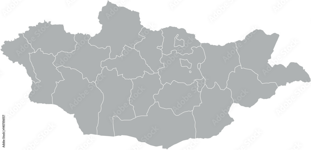 Fototapeta premium Vector map of Mongolia in gray with white borders of provinces. Minimalist political subdivision map.