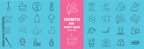 Beauty & spa line editable icon set. A set of outline icons related to cosmetics, cosmetology, skin care, spa treatments, massage, skin care and more. Editable stroke.