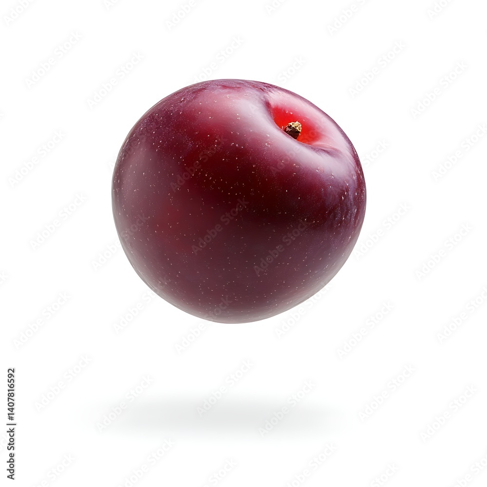 A juicy, plump, ripe peach floating in the air against a white background A juicy, plump, ripe peach floating in the air against a white background