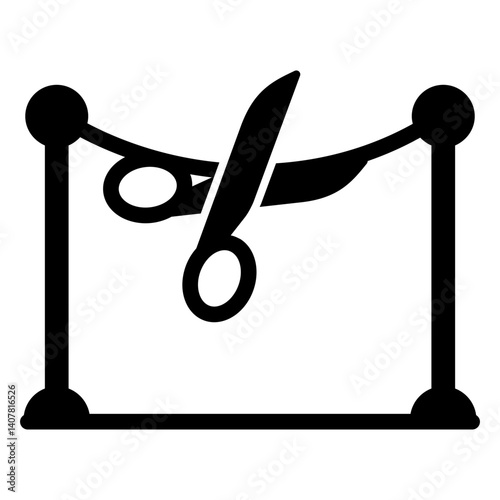 Scissors cut tape barrier solid icon, exhibition opening concept. Vector graphics. Cutout of ribbon tape, opening sign on white background, glyph style mobile or design.