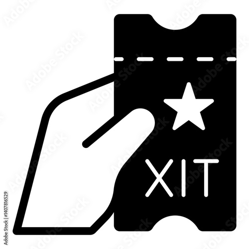 Entrance ticket in hand solid icon, exhibition concept. Vector graphics. Coupon sign on white background, glyph style mobile or design.