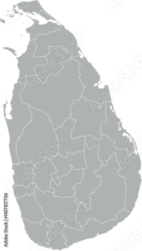 Vector map of Sri Lanka in gray with white borders of provinces. Minimalist political subdivision map.

