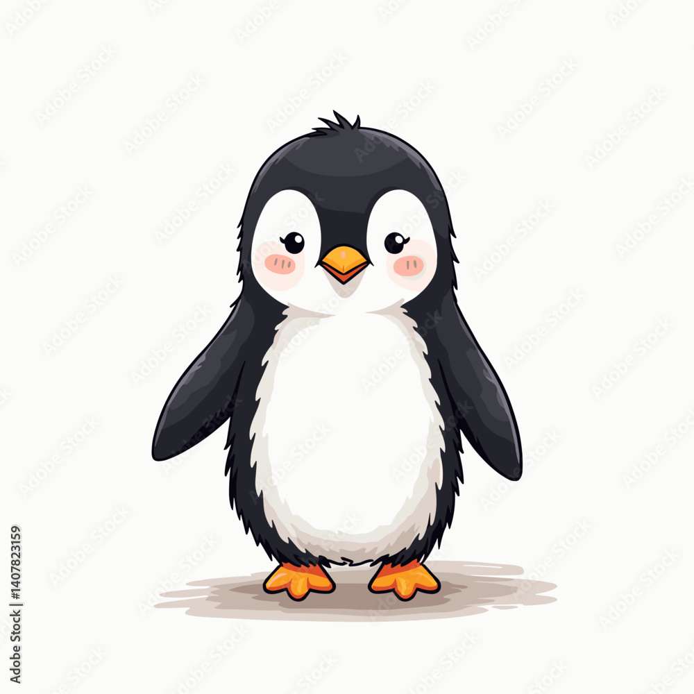 Fototapeta premium Cute cartoon penguin smiling happily isolated on a light background 