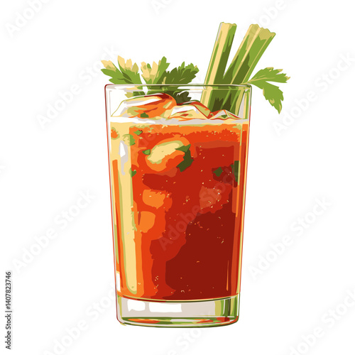 Iconic Bloody Mary flat design with fresh garnish showcasing vibrant colors and delicious ingredients