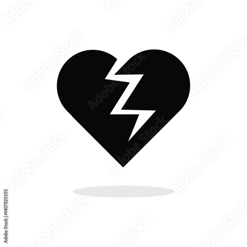 Black broken heart icon with a bold zigzag crack through the center, symbolizing heartbreak or emotional pain. Perfect for love, breakup, or relationship-themed designs.