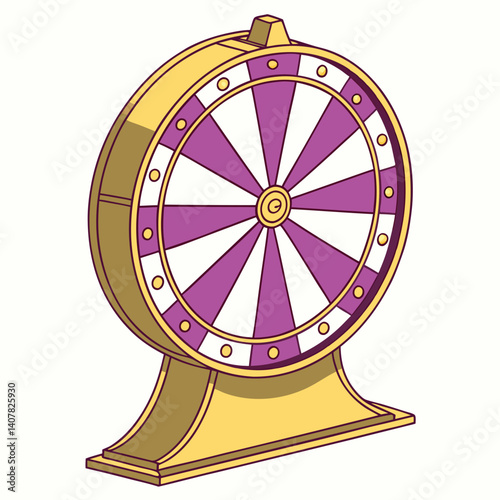 Golden Fortune Wheel – Ornate 3D Casino Game Prop with Purple and White Segments.