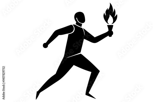 Silhouette Illustration Of Athlete Carrying Olympic Flame Torch In A Symbolic Race For International Sporting Event Graphic, silhouette, athlete, torch, flame, running, sport, olympic, international