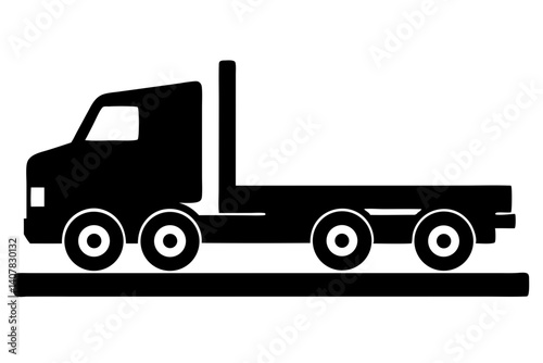 Silhouette Illustration Of A Flatbed Truck Side View In Black And White For Transportation Or Logistics Designs, flatbed truck, truck, silhouette, vector, illustration, transport, vehicle, side view