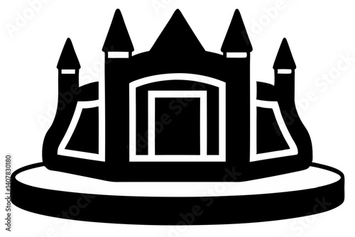 Vector Illustration Of A Bouncy Castle In Black And White Suitable For Kids Entertainment And Party Invitations, bouncy castle, inflatable castle, bounce house, vector, illustration, black and white