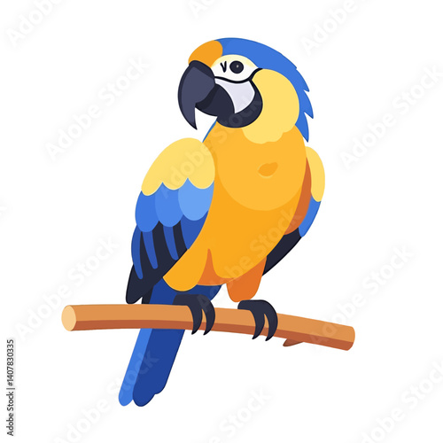 Blue_and_yellow_parrot_perched_on_a_branch_with_black_beak_and_claws
