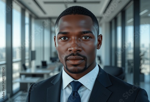 Confident Black Businessman in Modern Office
