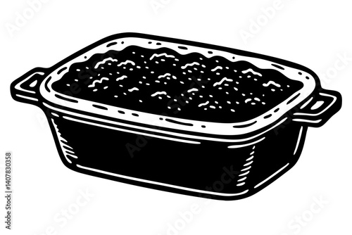 Vector Illustration Of A Casserole Dish Hand Drawn Graphic Style Culinary Design For Food Blogs And Recipes Black And White, casserole, dish, baking, cooking, food, vector, illustration, graphic, hand