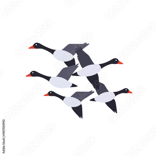 Five-geese_flying-in-formation_white-background