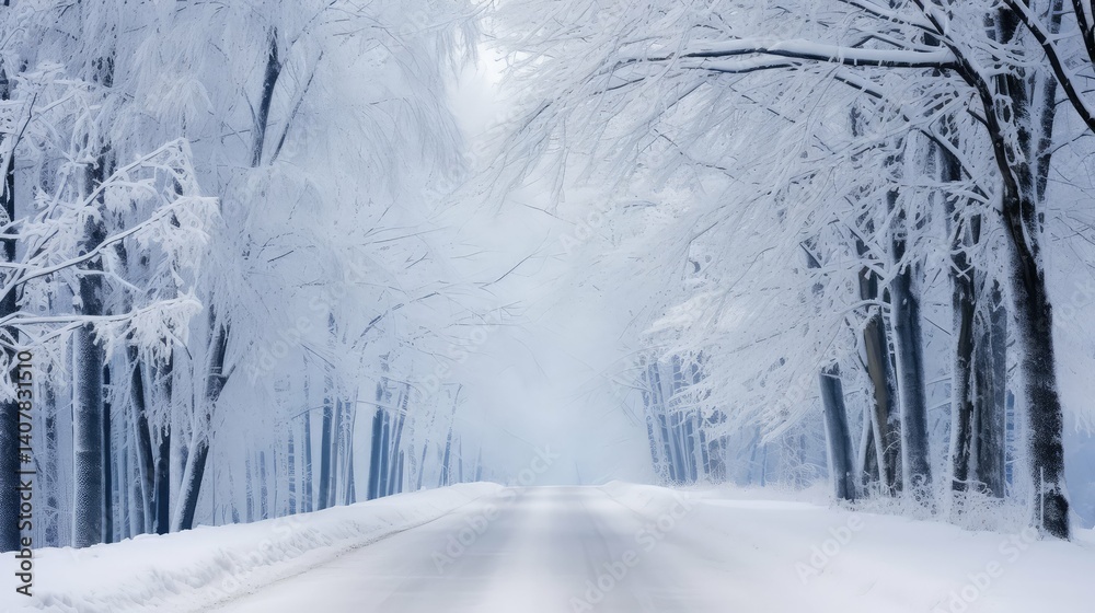 Obraz premium forest winter road scene