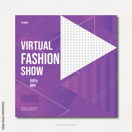 Virtual fashion sale social media post template design.	
