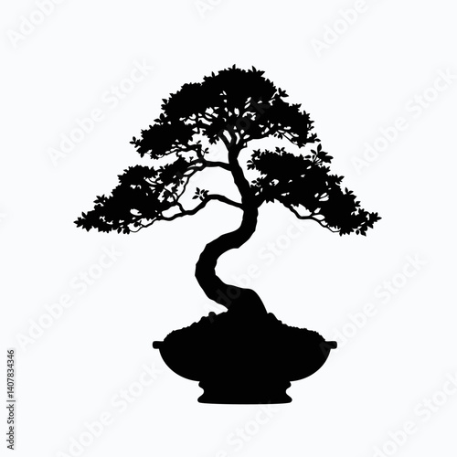 bonsai tree silhouette vector on white background