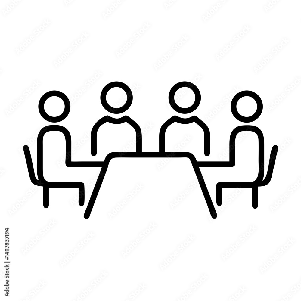Business meeting with four figures seated around a table Business meeting with four figures seated around a table