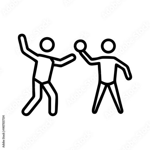 Two characters playing beach volleyball in a minimalist style  