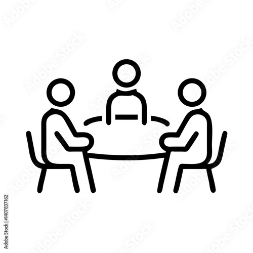 Business meeting with three figures seated at a round table  