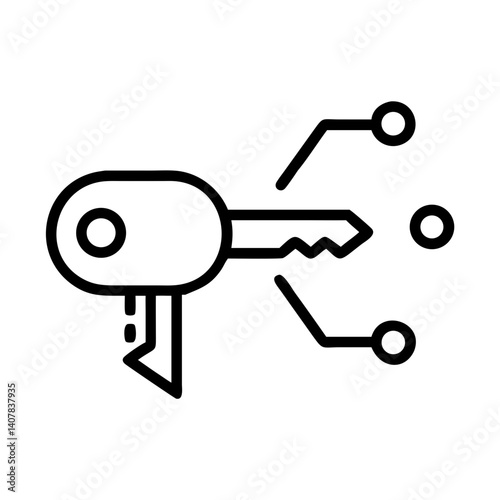 Digital Key Icon with Circuit Elements in Line Art Style  