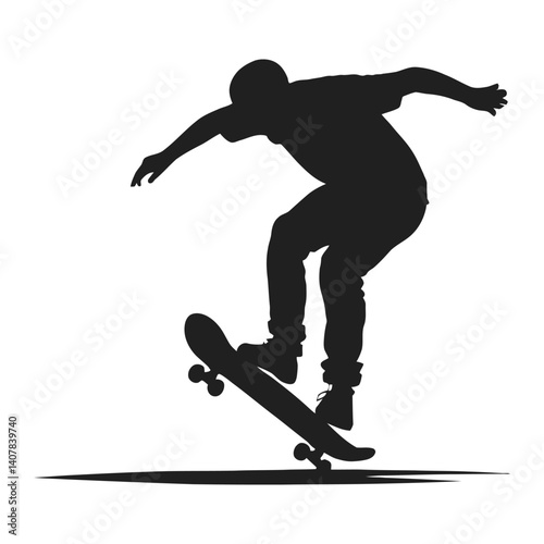 A dynamic silhouette of a skateboarder in mid-air performing a trick.