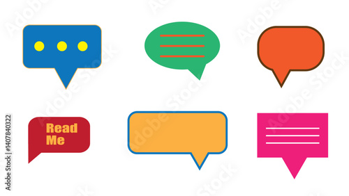 Colorful speech bubbles various shapes and sizes are displayed transparency background, featuring different designs and text styles. These vibrant elements can be used for communication or design