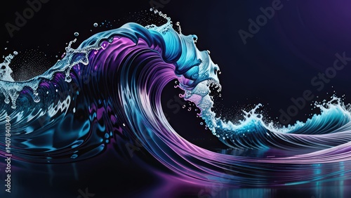 art piece featuring a majestic blue and purple wave on a deep