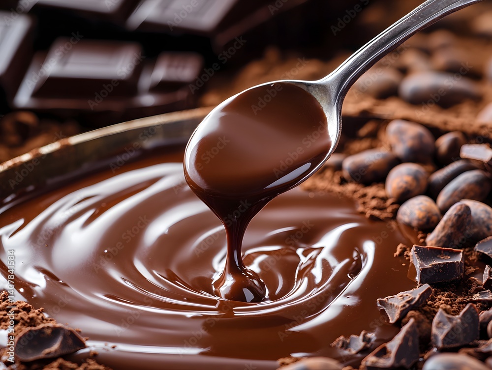 Decadent Chocolate Indulgence: Melted Dark Chocolate Dripping from a Spoon