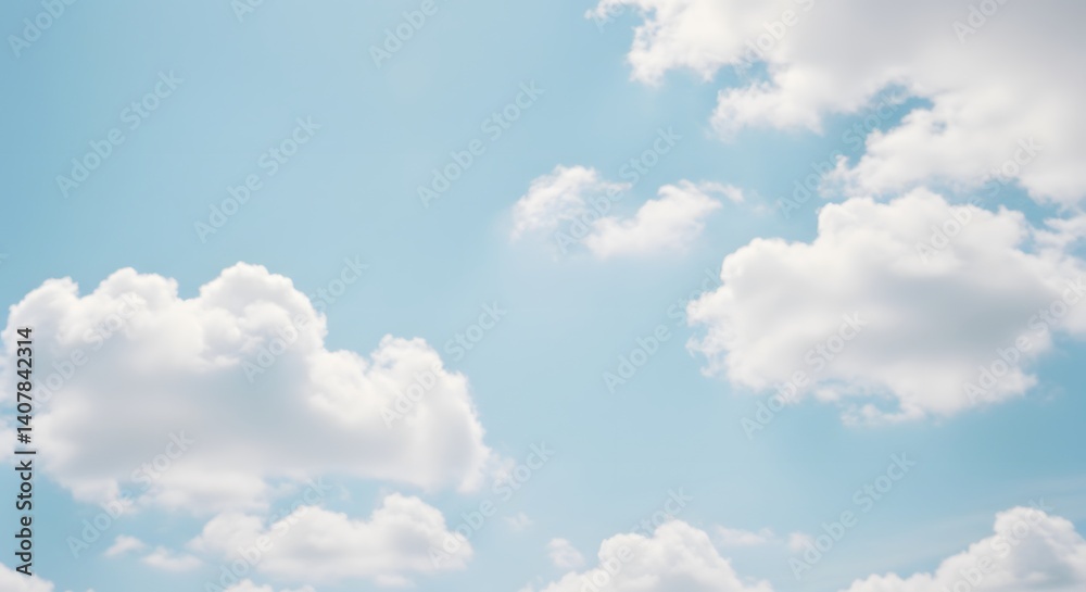 Fototapeta premium Serene Sky: A Collection of Soft, Fluffy Clouds Against a Pastel Blue Heaven