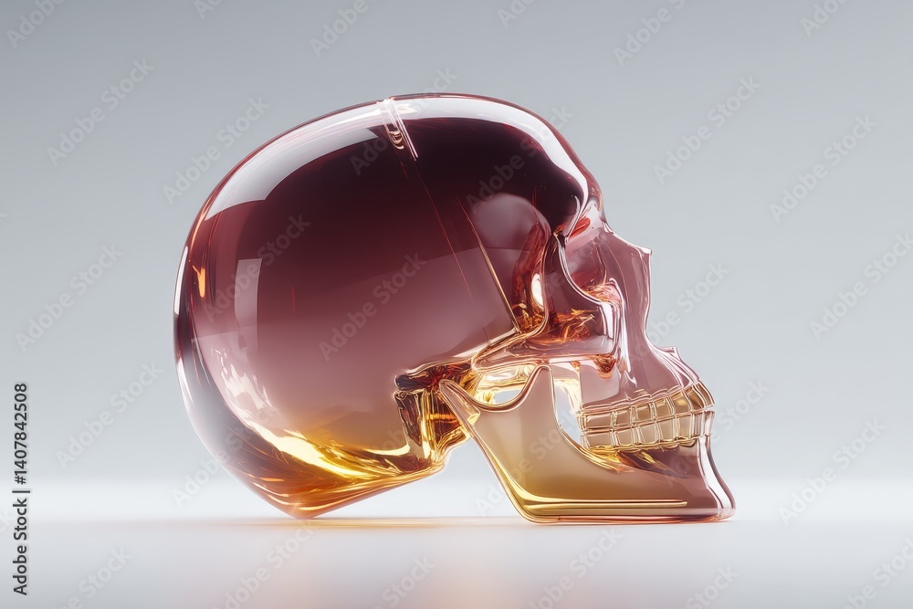 Fototapeta premium Unique crystal skull sculpture with gradient hues showcased against a neutral background