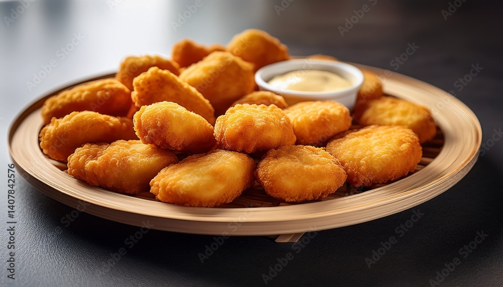 golden fried nuggets arranged in a tempting display ready for serving at a casual gathering or event golden fried nuggets arranged in a tempting display ready for serving at a casual gathering or event