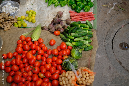 vegetables at the street market, Green vegetables, Delhi indian vegetables