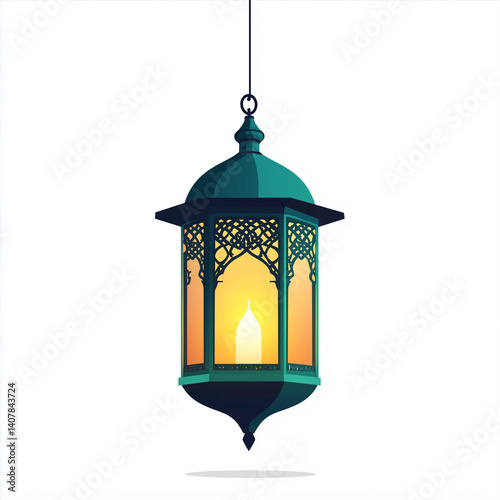 Hanging Islamic lantern illustration with glowing candle inside

