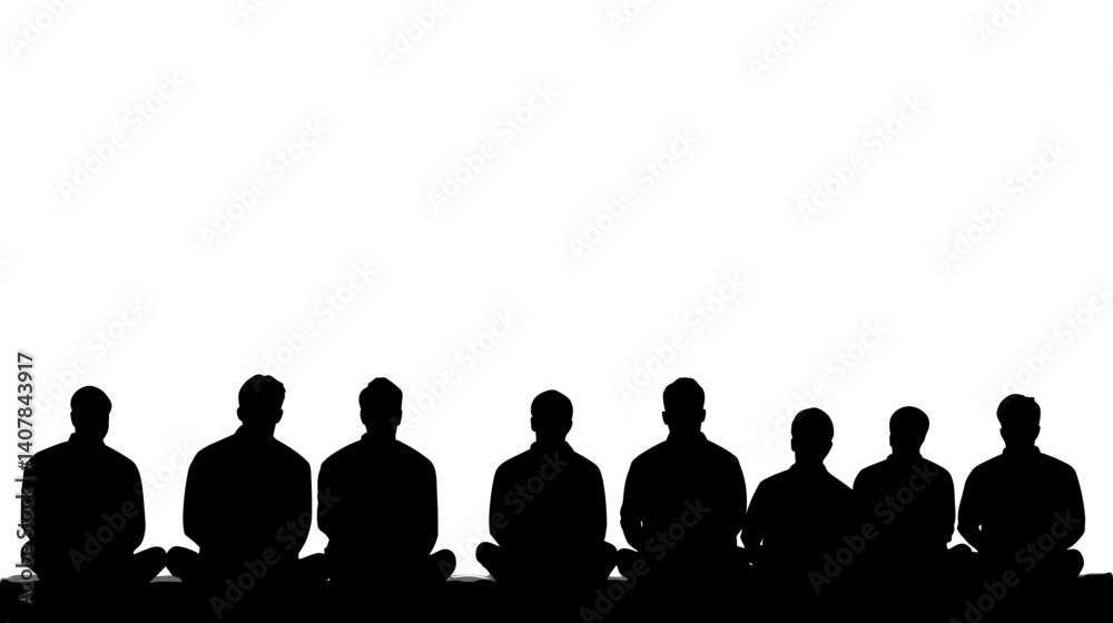 Obraz premium Silhouetted group of men sitting in prayer formation