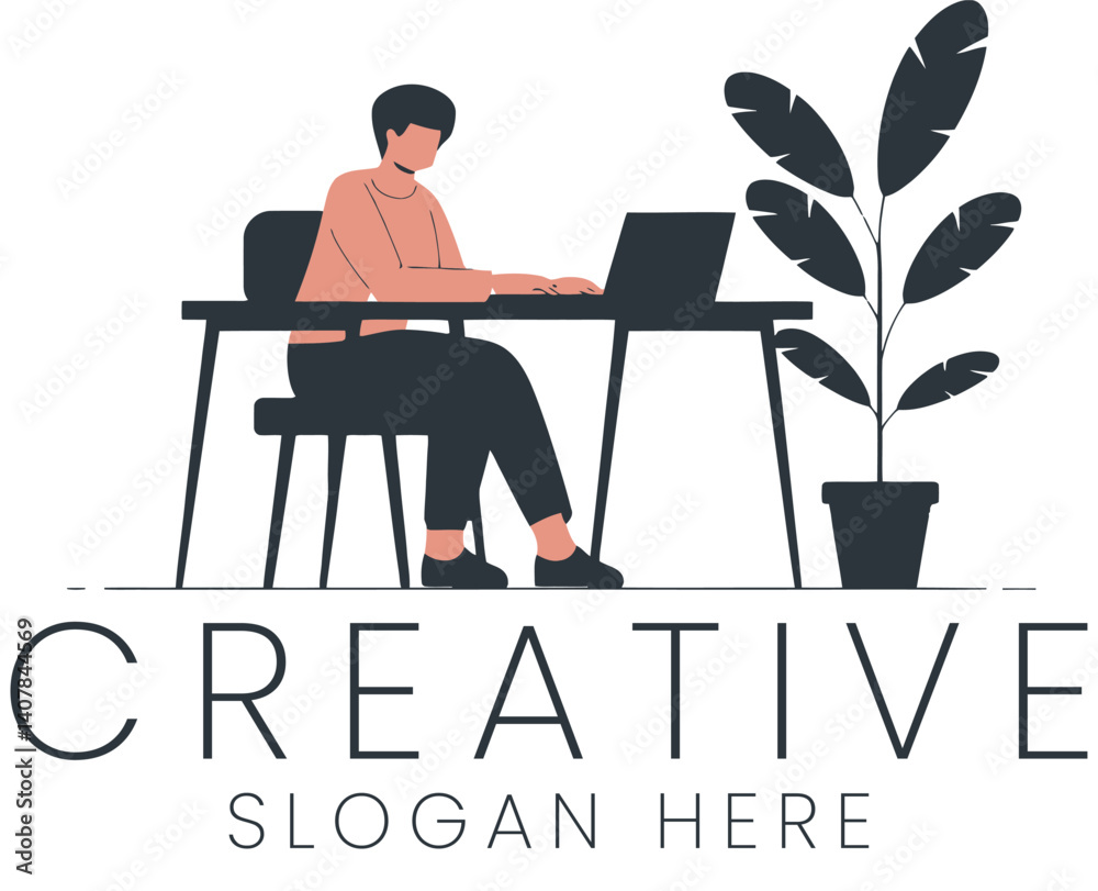 Person Working on Laptop Creative Minimalist Design Illustration art desk home flat icon Person Working on Laptop Creative Minimalist Design Illustration art desk home flat icon