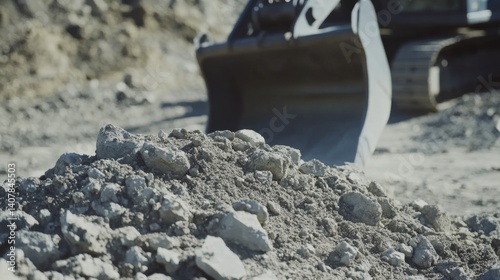 Heavy machinery operator maneuvering an excavator at a construction site. Featuring control and focus photo
