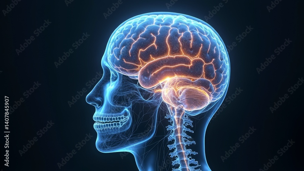 Perspective view of human brain structure Perspective view of human brain structure